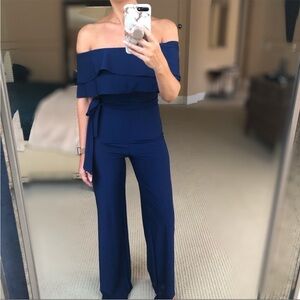 OML Off-Shoulder Navy Wide-Leg Jumpsuit, S